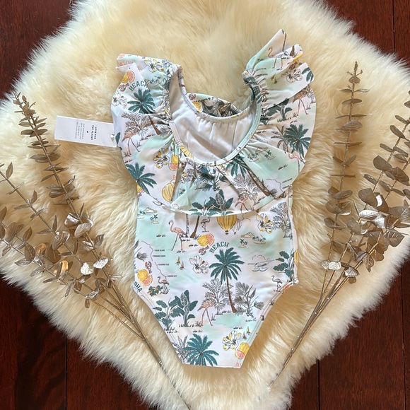 NWT Janie and Jack white peach palm tropical Hawaiian print girls swimsuit NEW! - Picture 3 of 3